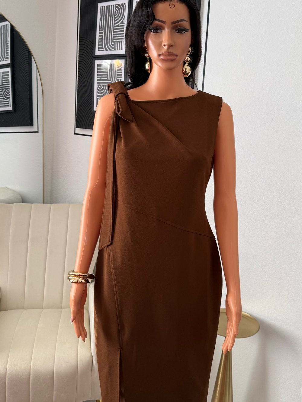 Calvin Klein Brown Sleeveless Tie-Shoulder Midi Dress